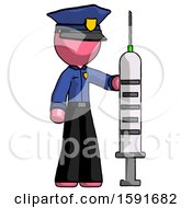 Pink Police Man Holding Large Syringe