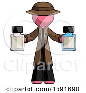 Poster, Art Print Of Pink Detective Man Holding Two Medicine Bottles