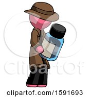Pink Detective Man Holding Glass Medicine Bottle