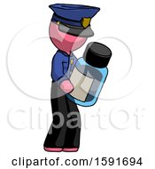 Poster, Art Print Of Pink Police Man Holding Glass Medicine Bottle
