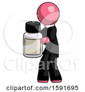 Poster, Art Print Of Pink Clergy Man Holding White Medicine Bottle