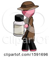 Pink Detective Man Holding White Medicine Bottle