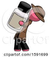 Pink Detective Man Holding Large White Medicine Bottle