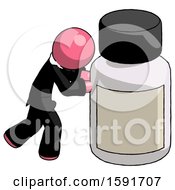 Pink Clergy Man Pushing Large Medicine Bottle