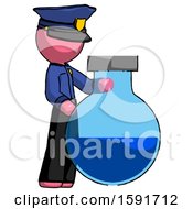 Poster, Art Print Of Pink Police Man Standing Beside Large Round Flask Or Beaker