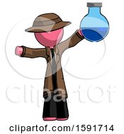 Poster, Art Print Of Pink Detective Man Holding Large Round Flask Or Beaker