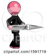 Poster, Art Print Of Pink Clergy Man Walking With Large Thermometer
