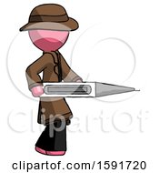 Poster, Art Print Of Pink Detective Man Walking With Large Thermometer