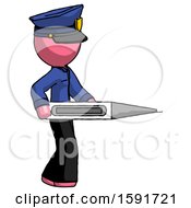 Poster, Art Print Of Pink Police Man Walking With Large Thermometer