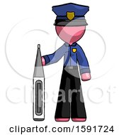 Poster, Art Print Of Pink Police Man Standing With Large Thermometer