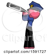 Poster, Art Print Of Pink Police Man Thermometer In Mouth