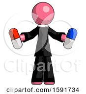 Poster, Art Print Of Pink Clergy Man Holding A Red Pill And Blue Pill