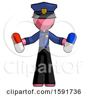 Poster, Art Print Of Pink Police Man Holding A Red Pill And Blue Pill