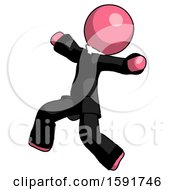 Poster, Art Print Of Pink Clergy Man Running Away In Hysterical Panic Direction Left