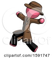 Poster, Art Print Of Pink Detective Man Running Away In Hysterical Panic Direction Left