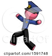 Poster, Art Print Of Pink Police Man Running Away In Hysterical Panic Direction Left