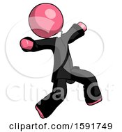 Poster, Art Print Of Pink Clergy Man Running Away In Hysterical Panic Direction Right