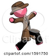 Poster, Art Print Of Pink Detective Man Running Away In Hysterical Panic Direction Right