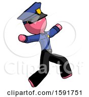 Poster, Art Print Of Pink Police Man Running Away In Hysterical Panic Direction Right