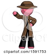 Pink Detective Man Waving Right Arm With Hand On Hip
