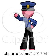 Poster, Art Print Of Pink Police Man Waving Right Arm With Hand On Hip