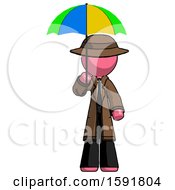 Poster, Art Print Of Pink Detective Man Holding Umbrella Rainbow Colored