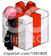 Poster, Art Print Of Pink Clergy Man Leaning On Gift With Red Bow Angle View