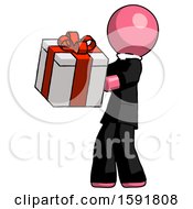 Poster, Art Print Of Pink Clergy Man Presenting A Present With Large Red Bow On It