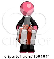 Poster, Art Print Of Pink Clergy Man Gifting Present With Large Bow Front View