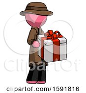 Poster, Art Print Of Pink Detective Man Giving A Present