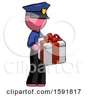 Poster, Art Print Of Pink Police Man Giving A Present