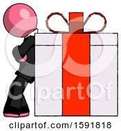 Poster, Art Print Of Pink Clergy Man Gift Concept - Leaning Against Large Present