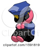 Poster, Art Print Of Pink Police Man Sitting With Head Down Facing Angle Left