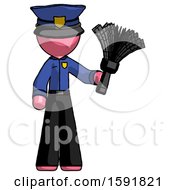 Poster, Art Print Of Pink Police Man Holding Feather Duster Facing Forward