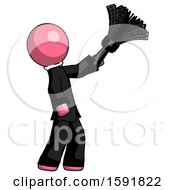 Poster, Art Print Of Pink Clergy Man Dusting With Feather Duster Upwards