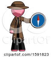 Poster, Art Print Of Pink Detective Man Holding A Large Compass