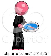 Poster, Art Print Of Pink Clergy Man Looking At Large Compass Facing Right