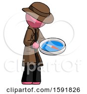 Pink Detective Man Looking At Large Compass Facing Right