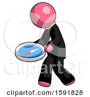 Pink Clergy Man Walking With Large Compass