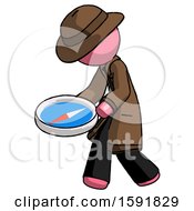 Poster, Art Print Of Pink Detective Man Walking With Large Compass