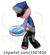 Poster, Art Print Of Pink Police Man Walking With Large Compass