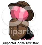 Poster, Art Print Of Pink Detective Man Sitting With Head Down Back View Facing Right