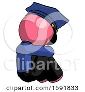 Poster, Art Print Of Pink Police Man Sitting With Head Down Back View Facing Right