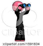 Poster, Art Print Of Pink Clergy Man Looking Through Binoculars To The Right