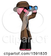 Poster, Art Print Of Pink Detective Man Looking Through Binoculars To The Right