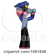 Poster, Art Print Of Pink Police Man Looking Through Binoculars To The Right