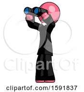 Poster, Art Print Of Pink Clergy Man Looking Through Binoculars To The Left