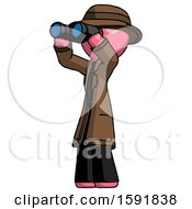Poster, Art Print Of Pink Detective Man Looking Through Binoculars To The Left