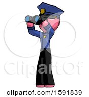 Poster, Art Print Of Pink Police Man Looking Through Binoculars To The Left