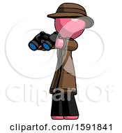 Poster, Art Print Of Pink Detective Man Holding Binoculars Ready To Look Left